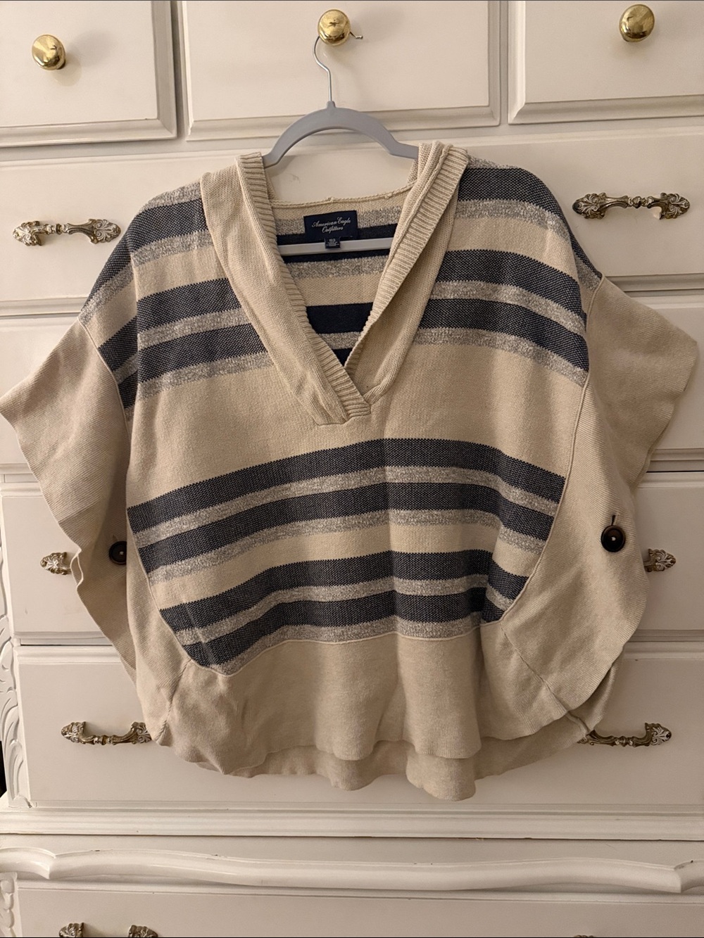 American Eagle Striped Hooded Knit Sweater Poncho XS/S Boho